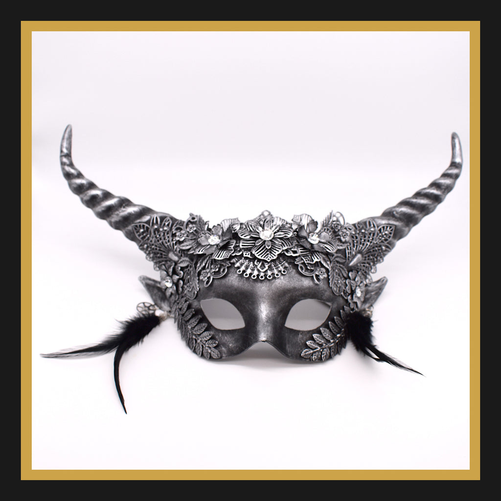 Horned Devil Half-Face Mask in Silver