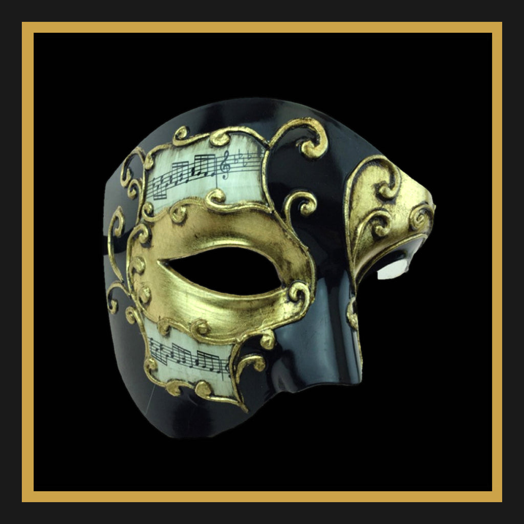 Venetian Half Face Mask in Black & Gold