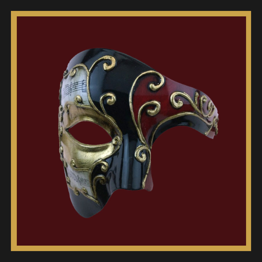 Venetian Half Face Mask in Black & Red